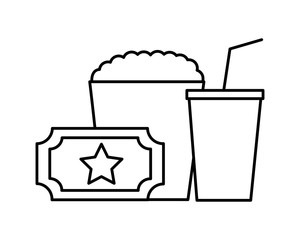 popcorn and ticket isolated icon