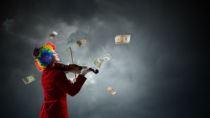 Funny woman clown . Mixed media