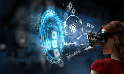 Experiencing virtual technology world. Mixed media