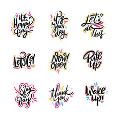 Lettering Motivation quotes vector set. Sweet cute inspiration typography. Hand drawn vector illustration. Isolated on white background.