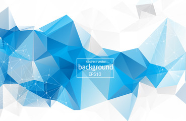 Abstract low poly Blue White technology vector background. Connection structure. Vector data science background. Polygonal vector background. Molecule And Communication Background.