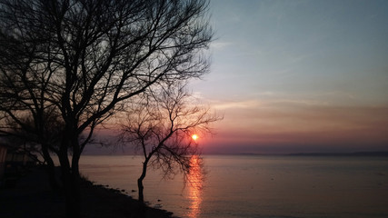 Fototapeta na wymiar red and purple sunset on the sea