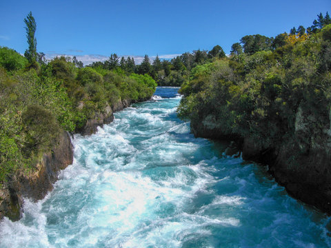 the white water crashes through the gorge just before huka falls © Daryl