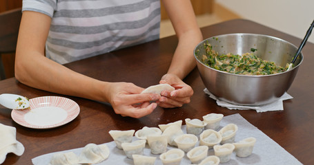 Chinese meat dumpling wrapping