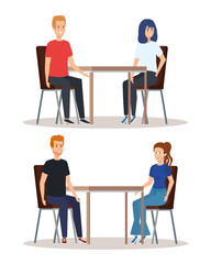 set people eating in the restauran with casual clothes