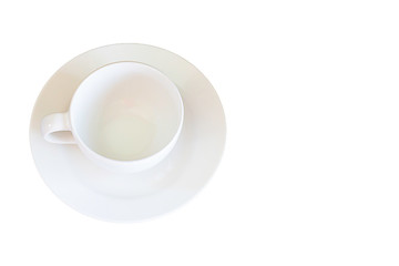 Top view of the glass and white ceramic plate on a white background with clipping path.