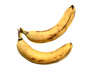 Two yellow ripe banana isolated on white background close up