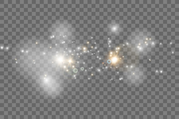 Glow isolated white transparent light effect set, lens flare, explosion, glitter, line, sun flash, spark and stars. 