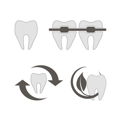 tooth with braces, tooth with arrow circle, logo, vector icon set