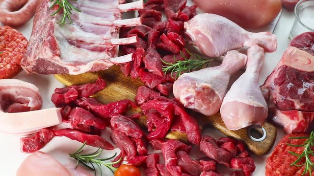 Different types of fresh raw meat