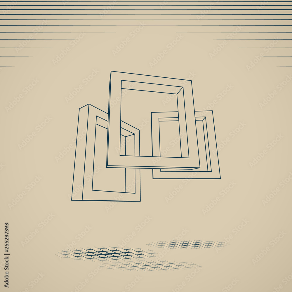 Aufkleber three rectangular 3d frames blueprint