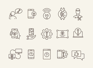 Mobile services line icon set