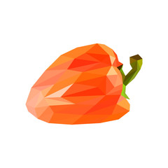 Low poly pepper. Polygonal illustration. Vector isolated on white background. Geometric polygonal vegetables, triangles. Triangle paprik. Triangulation of a ripe pepper.