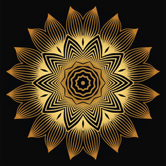Modern Decorative Floral Mandala. Decorative Cicle Ornament. Floral Design. Vector Illustration. Can Be Used For Textile, Greeting Card, Coloring Book, Phone Case Print. Luxury gold black color