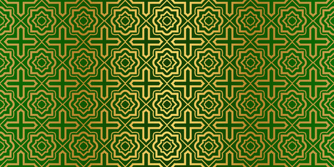 Geometric Modern Luxury Ornament. Seamless Vector Pattern. For Wallpaper, Invitation, Fashion Design. Green gold color