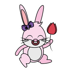 beautiful rabbit with rose flower easter character