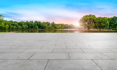 Empty square tiles and beautiful sky scenery