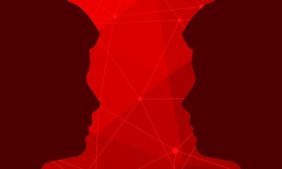 Silhouette of a men head. Mental health relative vector brochure, report or flyer design template. Scientific medical designs. Human communication