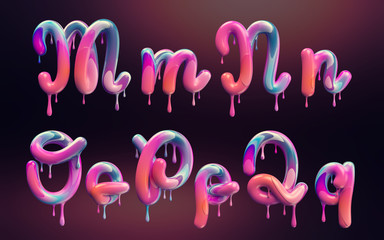 Cream alphabet, set of 3d letters with melted colorful shape.