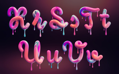 Cream alphabet, set of 3d letters with melted colorful shape.