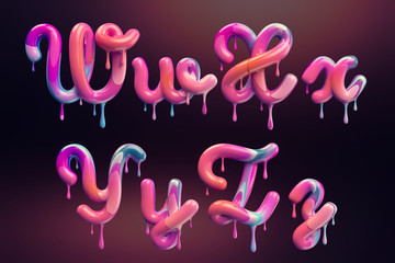 Cream alphabet, set of 3d letters with melted colorful shape.