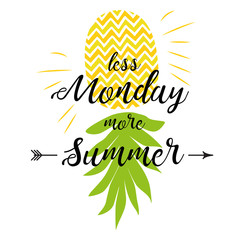 Cute summer phrase with pineapple. Summer fresh sign juicy sweet pineapple in bright color Summer quote