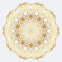 Vector Round Abstract Mandala Style Decorative Element. Hand-Drawn Vector Illustration. Can Be Used For Textile, Greeting Card, Coloring Book, Phone Case Print. Gold color