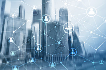 Double exposure people network structure HR - Human resources management and recruitment concept.