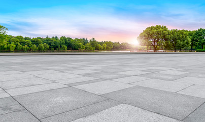 Empty square tiles and beautiful sky scenery