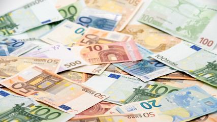 Euros bills of different values. Euro cash money