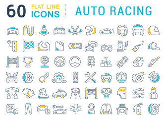 Set Vector Line Icons of Auto Racing.
