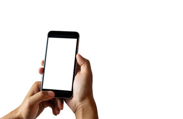 Women hand holding smartphone with blank screen mobile.