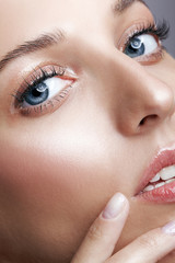 Closeup shot of female face and eyes beauty makeup