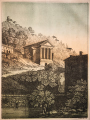 Clitumnus temple near Spoleto in Italy - Illustration from 1848