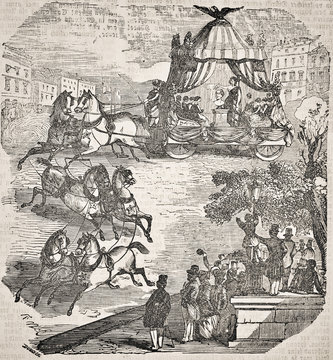 Parade - The Washington Monument Project in New York, never-built, cornerstone - Illustration from 1848