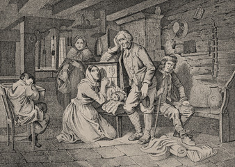The charity in the hut of the poor - Illustration from 1848 - 255306341