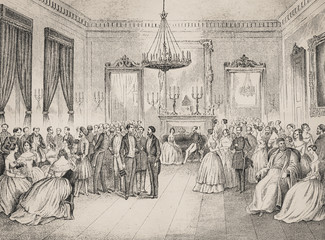 A Soi­rée with the ruling prince of Bucharest - Illustration from 1848 - Powered by Adobe