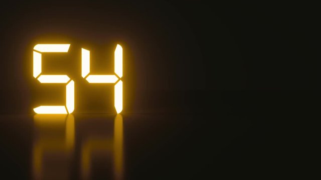 Sci-fi current luminous countdown seconds with cool reflection for an analog style presentation. Neon minimalistic real time of one minute of times in an isolated space. Close up static nice shot