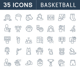 Fototapeta na wymiar Set Vector Line Icons of Basketball.