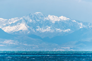 Snow Capped Mountains Along the Southern Italian Coast