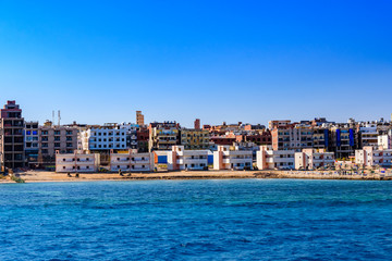 Fototapeta premium Panoramic view on Hurghada city from the Red sea