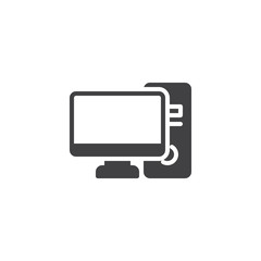 Desktop computer and monitor vector icon. filled flat sign for mobile concept and web design. PC computer glyph icon. Symbol, logo illustration. Pixel perfect vector graphics