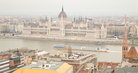 Fototapeta premium Hungarian Parliament Building from Buda side on December 29, 2017.