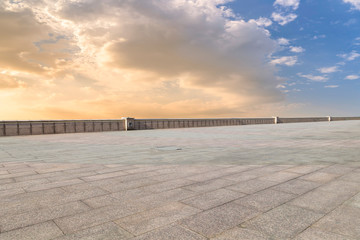 Empty square tiles and beautiful sky scenery