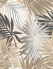 Tropical seamless pattern with leaves. Beautiful tropical isolated leaves. Fashionable summer background with leaves for Tropical seamless pattern. Palm tree leaves. For print, wallpaper, fabric. - 255313109
