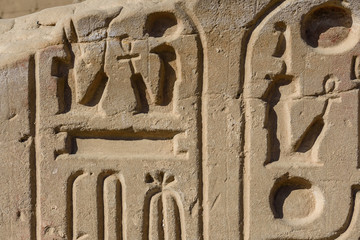 Egyptian ancient hieroglyphs on the stone wall