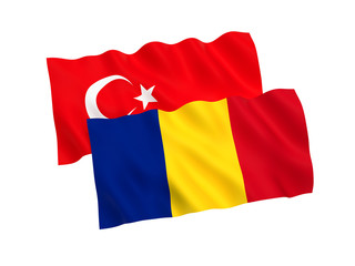 Flags of Turkey and Romania on a white background