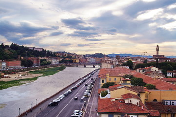 View of the river Arno from Zecca tower, Florence, Tuscany, Italy