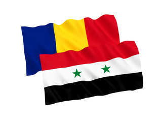 Flags of Romania and Syria on a white background