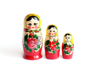 set of matryoshka of 3 pieces on a white background
